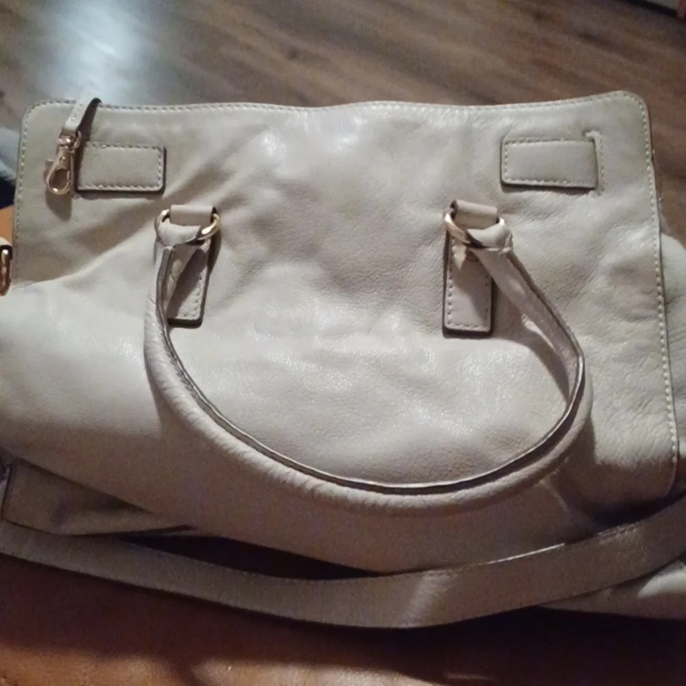 > Michael Kors Cream Leather Satchel with Gold Accents